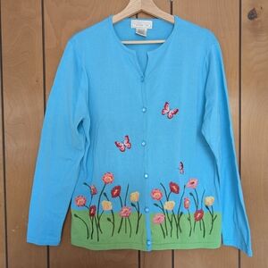 Embroidered Floral Butterfly Cotton Cardigan – Spring Cottagecore